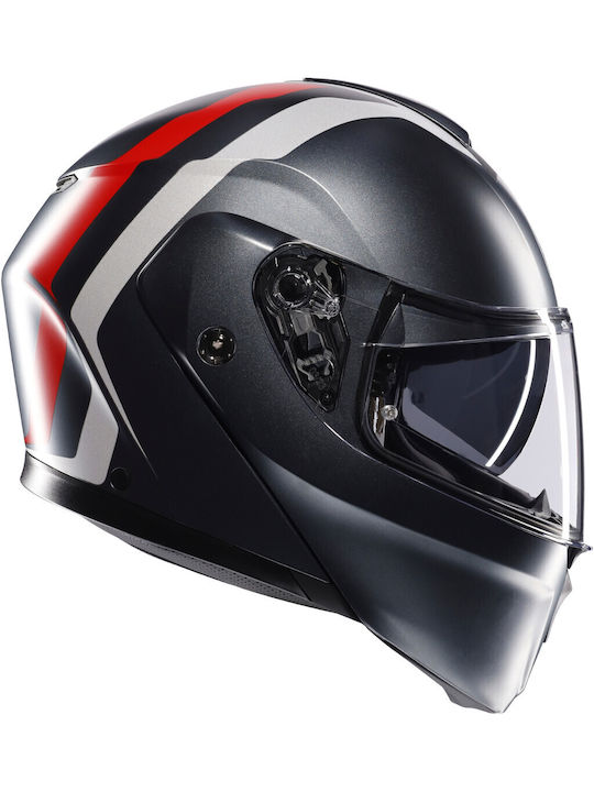 AGV Streetmodular Resia Mat Grey/Silver/Red Motorcycle Helmet Full Face ECE 22.06 Weight 1690g with Pinlock and Sun Visor