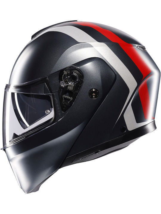 AGV Streetmodular Resia Mat Grey/Silver/Red Motorcycle Helmet Full Face ECE 22.06 Weight 1690g with Pinlock and Sun Visor