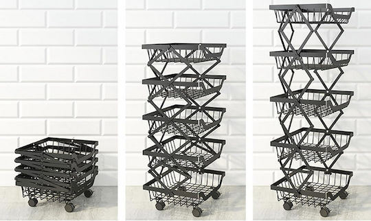 Metallic Kitchen Trolley 5 Tiers Black 35x27x95cm