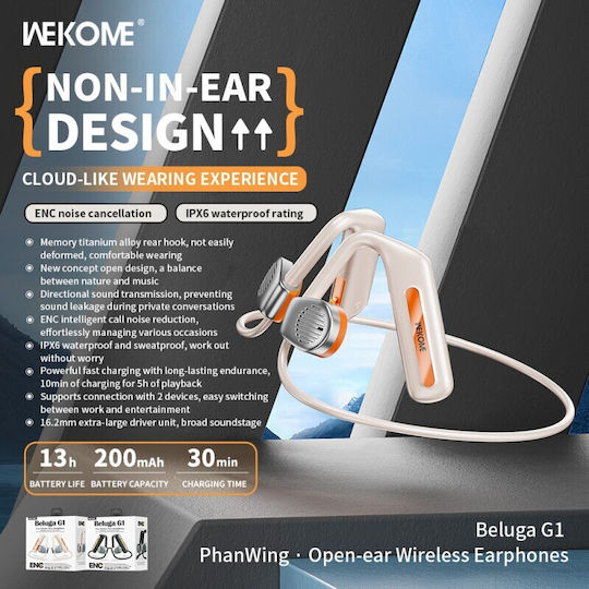 WK Beluga G1 Offenes Ohr Bluetooth-Freisprecheinrichtung Kopfhörer mit Schweißresistenz und Ladeetui Orange