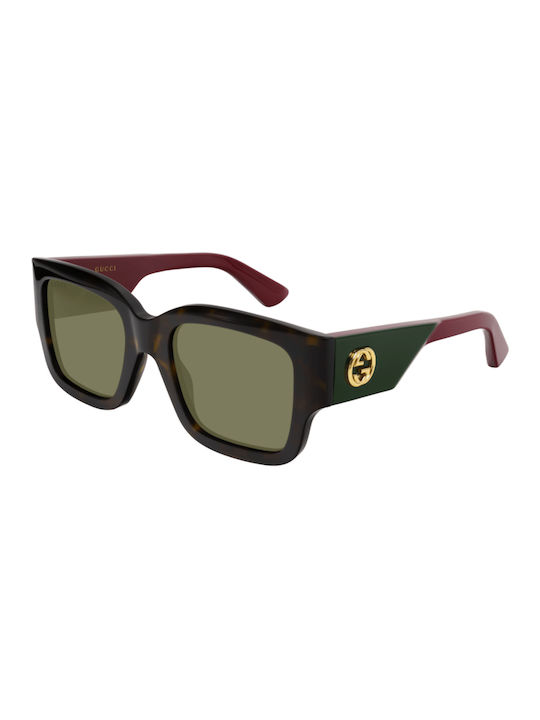 Gucci Women's Sunglasses with Brown Tartaruga Plastic Frame and Green Lens GG1663S 002