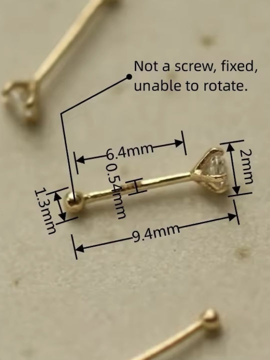 14K Gold Nasenstecker Ohrring mit weißem Strasskugel-Ende