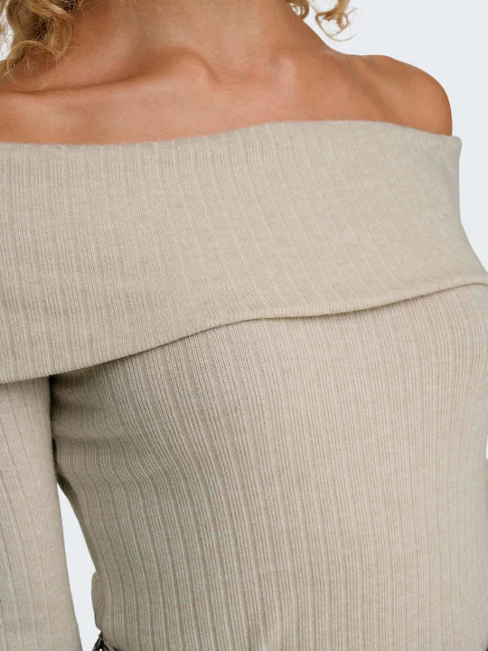 Γυναικεία Μπλούζα Off-Shoulder Μακρυμάνικη Μπεζ