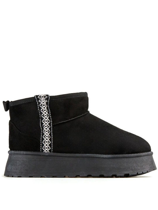 Black Fur Embroidered Ankle Boot