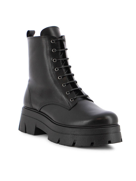 Leather Women's Ankle Boots with Medium Heel Black