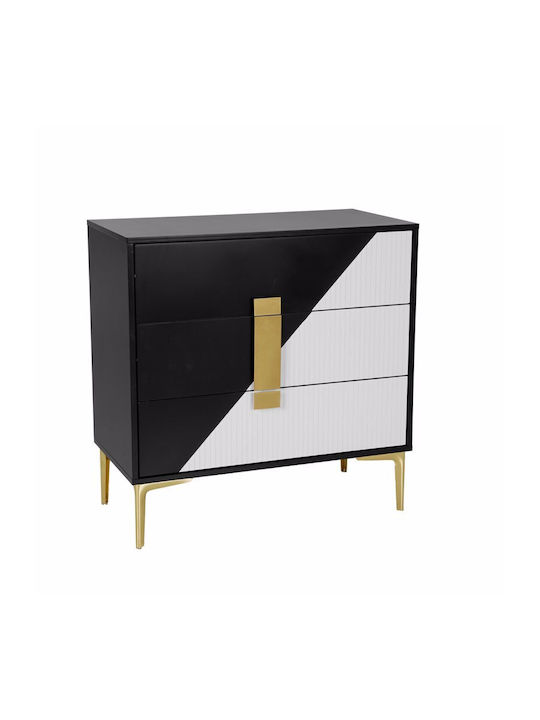 Wooden & Metallic Chest of Drawers White Black 80x40x80cm