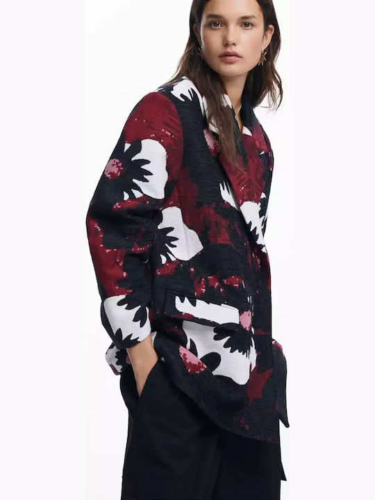 Winter Daisies Women's Black Coat with Buttons