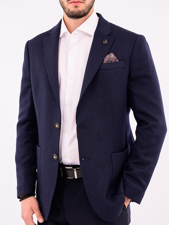 Massimo Dutti Ανδρικό Σακάκι με Στενή Εφαρμογή Navy Blue