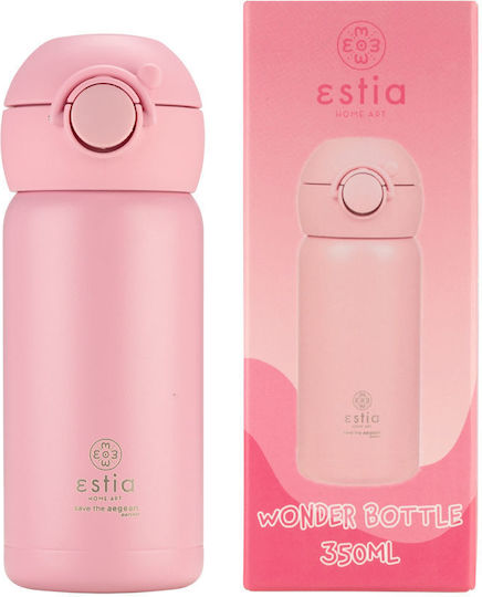 Estia Wonder Bottle Save the Aegean Kids Water Bottle Thermos Stainless Steel with Straw Non Spill Candy Pink 350ml