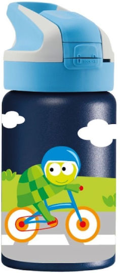 Laken Kinderflasche Thermos Rostfreier Stahl mit Strohhalm Blau 350ml Schule