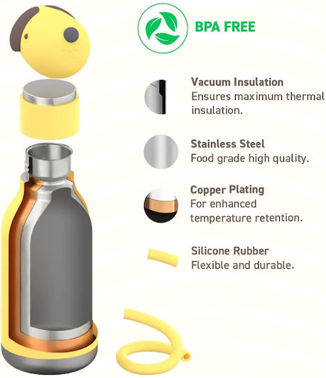 Asobu Kids Water Bottle Thermos Stainless Steel with Straw Dog 460ml