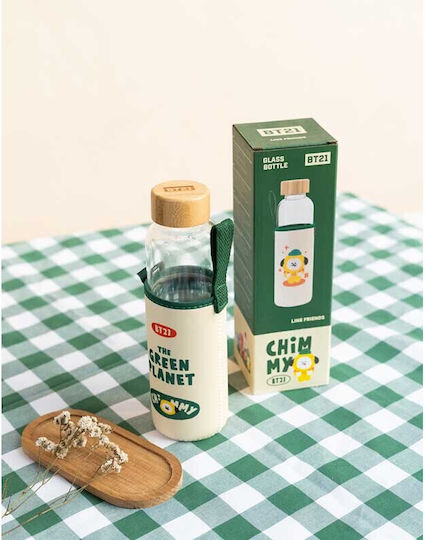 Line Friends Παιδικό Παγούρι Γυάλινο Μπεζ 500ml