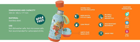 Quokka Jungle Stainless Steel Kids Water Bottle Dinosaurs Thermos with Screw-on Cap Non Spill 330ml (Various Designs/Colours)