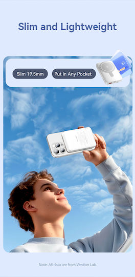 Vention FHTW0 MagSafe Power Bank 10000mAh 22.5W με Θύρα USB-A και Θύρα USB-C Power Delivery Λευκό
