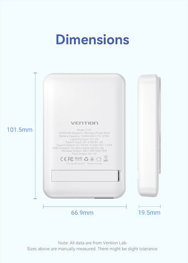 Vention FHTW0 MagSafe Power Bank 10000mAh 22.5W με Θύρα USB-A και Θύρα USB-C Power Delivery Λευκό