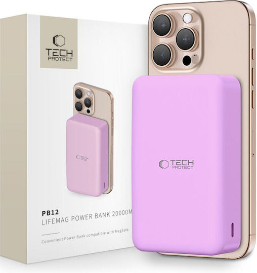 Tech-Protect PB12 LifeMag MagSafe Power Bank 20000mAh 15W with USB-A Port and USB-C Port Lilac