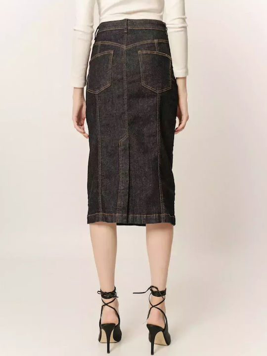 Denim Pencil High-waisted Midi Skirt Blue