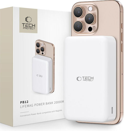 Tech-Protect PB12 LifeMag MagSafe Power Bank 20000mAh 15W με Θύρα USB-A και Θύρα USB-C Λευκό