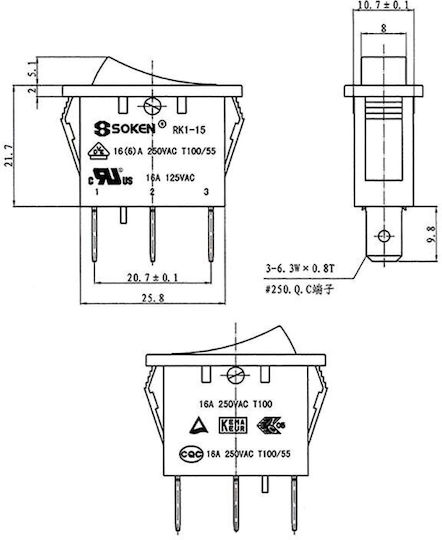 On-Off switch Rocker with Lighting Red 1pcs