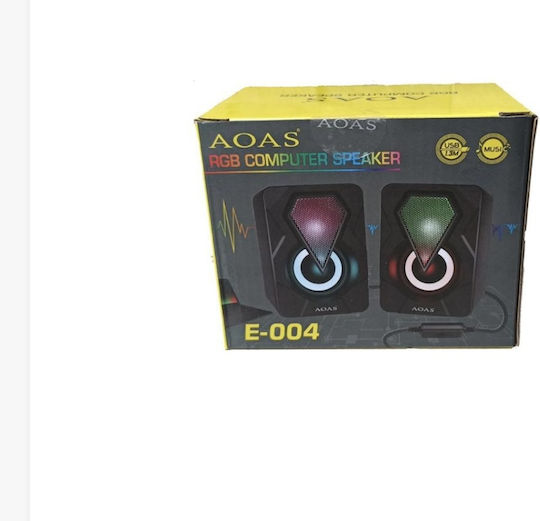 Aoas E-004 Ηχεία Υπολογιστή 2.0 με RGB Φωτισμό σε Μαύρο Χρώμα
