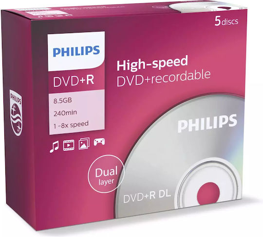 Philips Εγγράψιμα DVD+R 8x Dual Layer 8.5GB 5τμχ