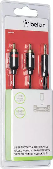 Belkin Καλώδιο Ήχου 3.5mm male - RCA male Μαύρο 2m με Επίχρυσους Ακροδέκτες F3Y116bt2M