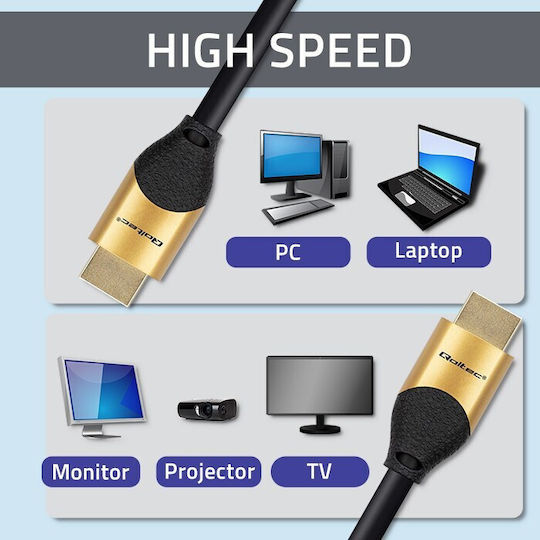 Qoltec HDMI 2.1 Ултра Висока Скорост 48Gbps 4K 120Hz HDR VRR Кабел HDMI Мъжки - HDMI Мъжки 2м Черен