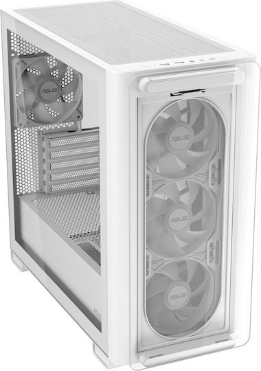 Asus A23 Plus Геймърско бюро Midi Tower Компютърна кутия със страничен прозорец и RGB осветление Бял