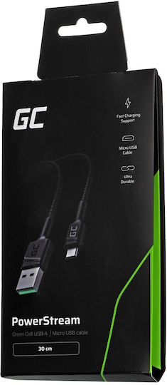 Green Cell PowerStream Braided USB 2.0 to micro USB Cable Μαύρο 0.30m