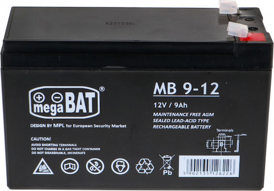 Megabat Μπαταρία UPS με Χωρητικότητα 9Ah και Τάση 12V 1τμχ