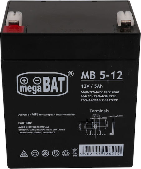 Megabat MB 5-12 UPS Battery with Capacity 5Ah and Voltage 12V 1pcs