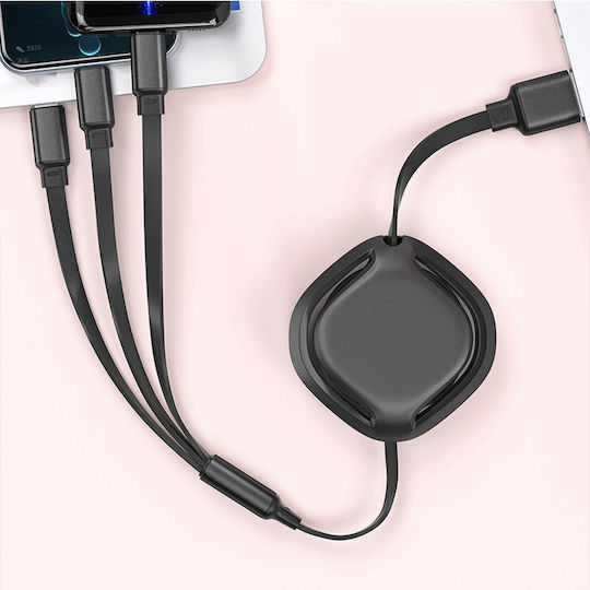 Treqa Ca-886 Ausziehbar USB zu Blitzschlag / Typ-C,TC-TC / Micro-USB Kabel 1.1m (017118)