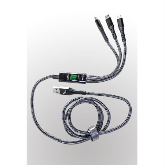 Keanos LED USB to Type-C / micro USB Cable Μαύρο 1.2m