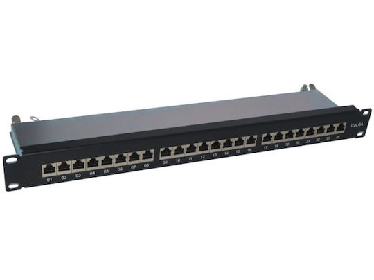 A-LAN Patch Panel Shielded για Rack 1U 19" 24 Θυρών cat6a Μαύρο