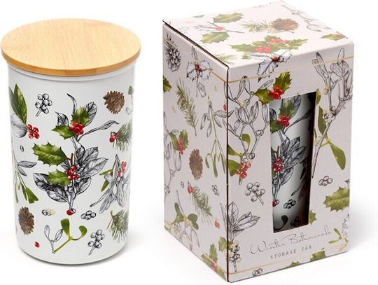 Bamboo Lid Storage Jar Christmas Winter Botanical