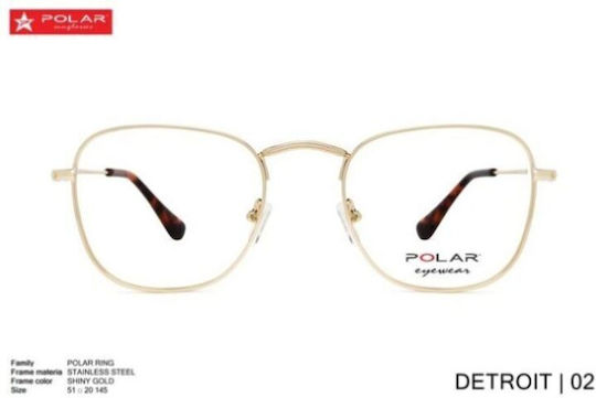 Polar Metal Eyeglass Frame Gold Detroit-C2