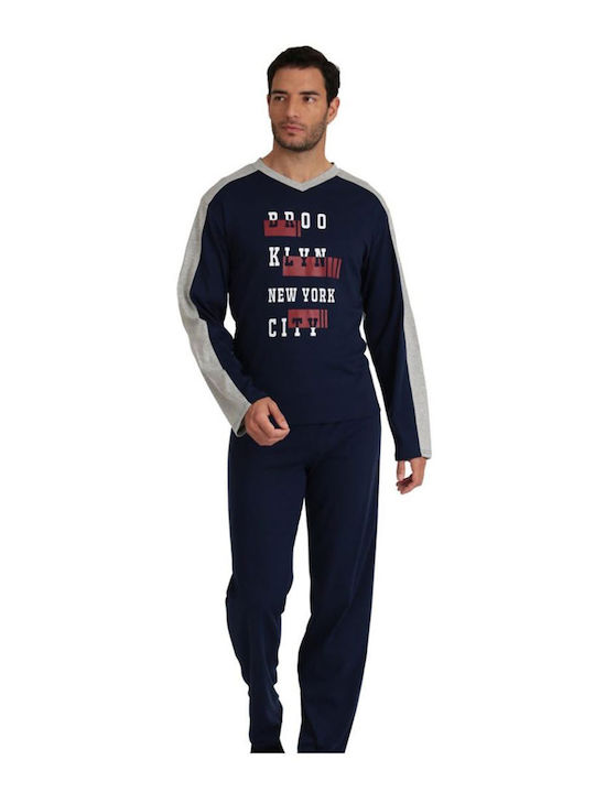 Lydia Creations Men's Winter Cotton Pajamas Set Navy