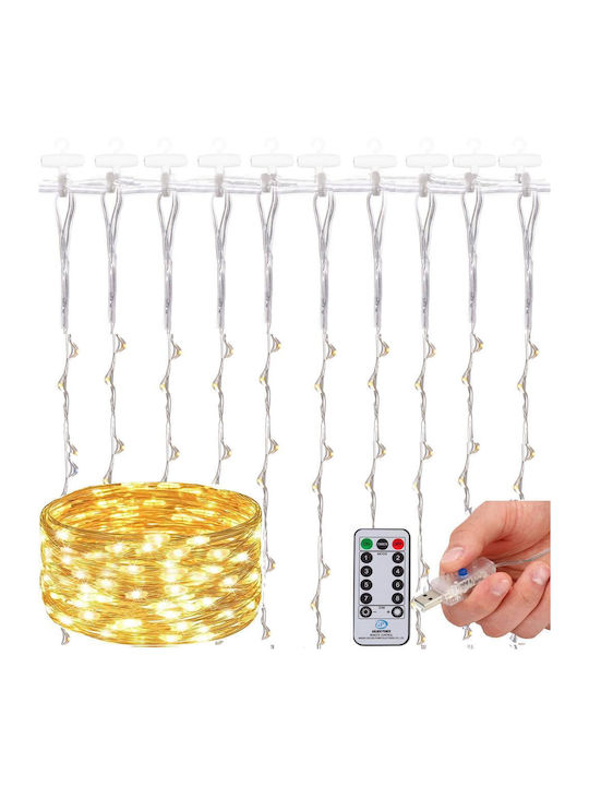 300 Lămpițe LED 3m. x 300buc Alb cald USB tip Perdea 10buc