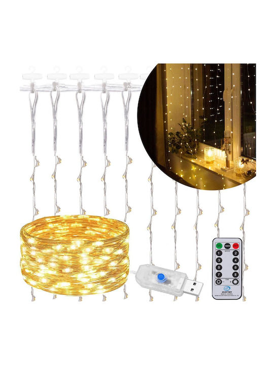 300 Lămpițe LED 3m. x 300buc Alb cald USB tip Perdea 10buc