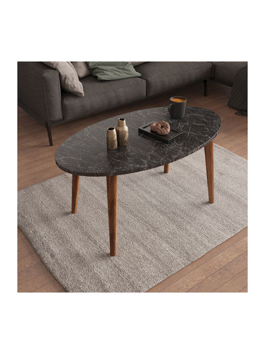 Oval Coffee Table Vital Wooden Μαύρο Μάρμαρο-καρυδί L90xW50xH42cm.