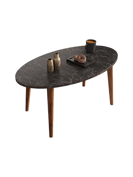 Oval Central Coffee Table Vital Wooden Black Marble-Walnut W90xD50xH42cm
