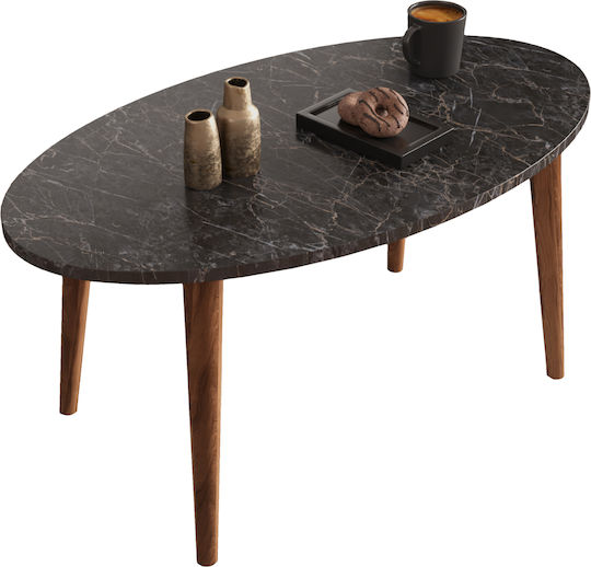 Ovales Zentral Kaffeetisch Vital Holz Schwarz Marmor-Kirschbaum 90x50x42cm