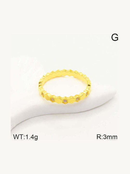 Charmy Ring Small Wedding Band with Zircon made of Steel Gold Plated