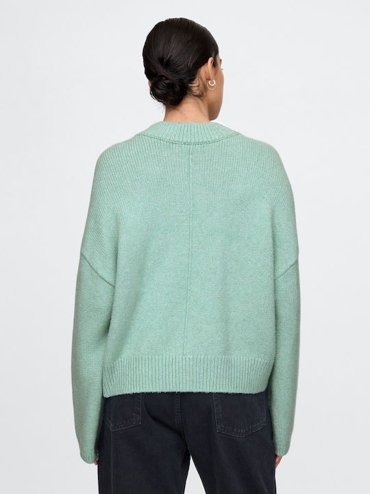 Women's Long Sleeve Sweater Cotton with V Neckline Mint Green