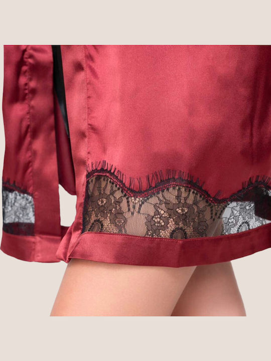 Luna Winter Women's Satin Robe Bordeaux, Black