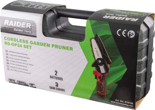 Raider Pruning Battery Chainsaw 2x2Ah 12V 0.87kg with Blade 10.16cm