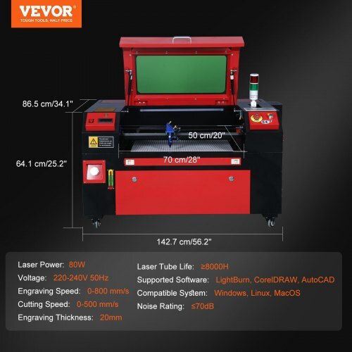 Vevor Лазерен Гравьор 80W Подходящо за Акрил / Плексиглас / Кожа