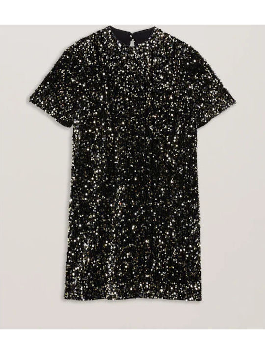 Mini Evening Velvet Dress with Ruffles Black 276924-Black