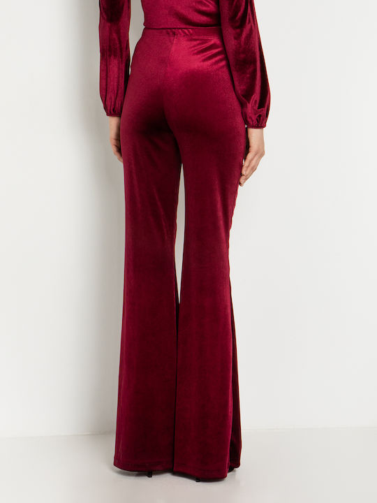Women's Fabric Trousers Flared Burgundy