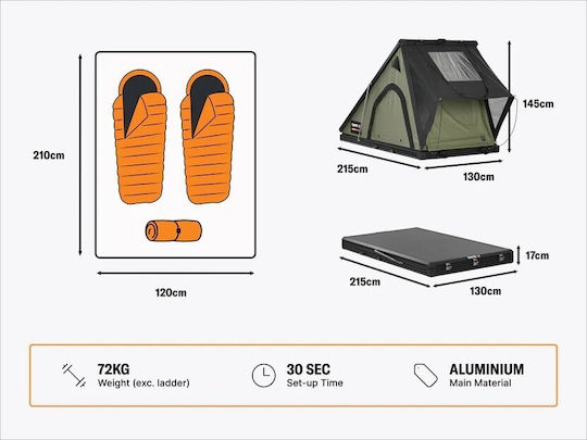 TentBox Cargo 2.0 Automatic Къмпинг Палатка за Автомобил Черна 4 Сезона за 2 Човека 215x130x145см